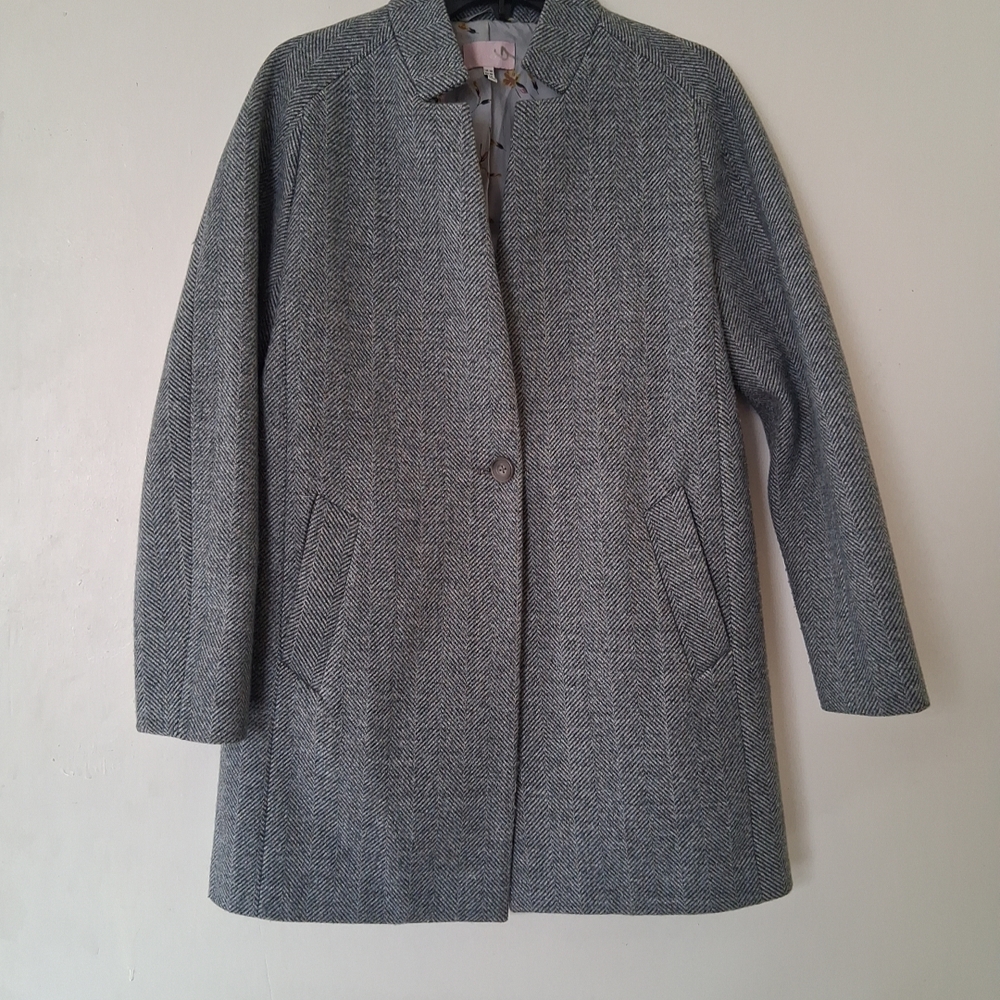 Joules Coat Jacket US 6 Gray Woolsthorpe Women Wool Mid Length One Button A7